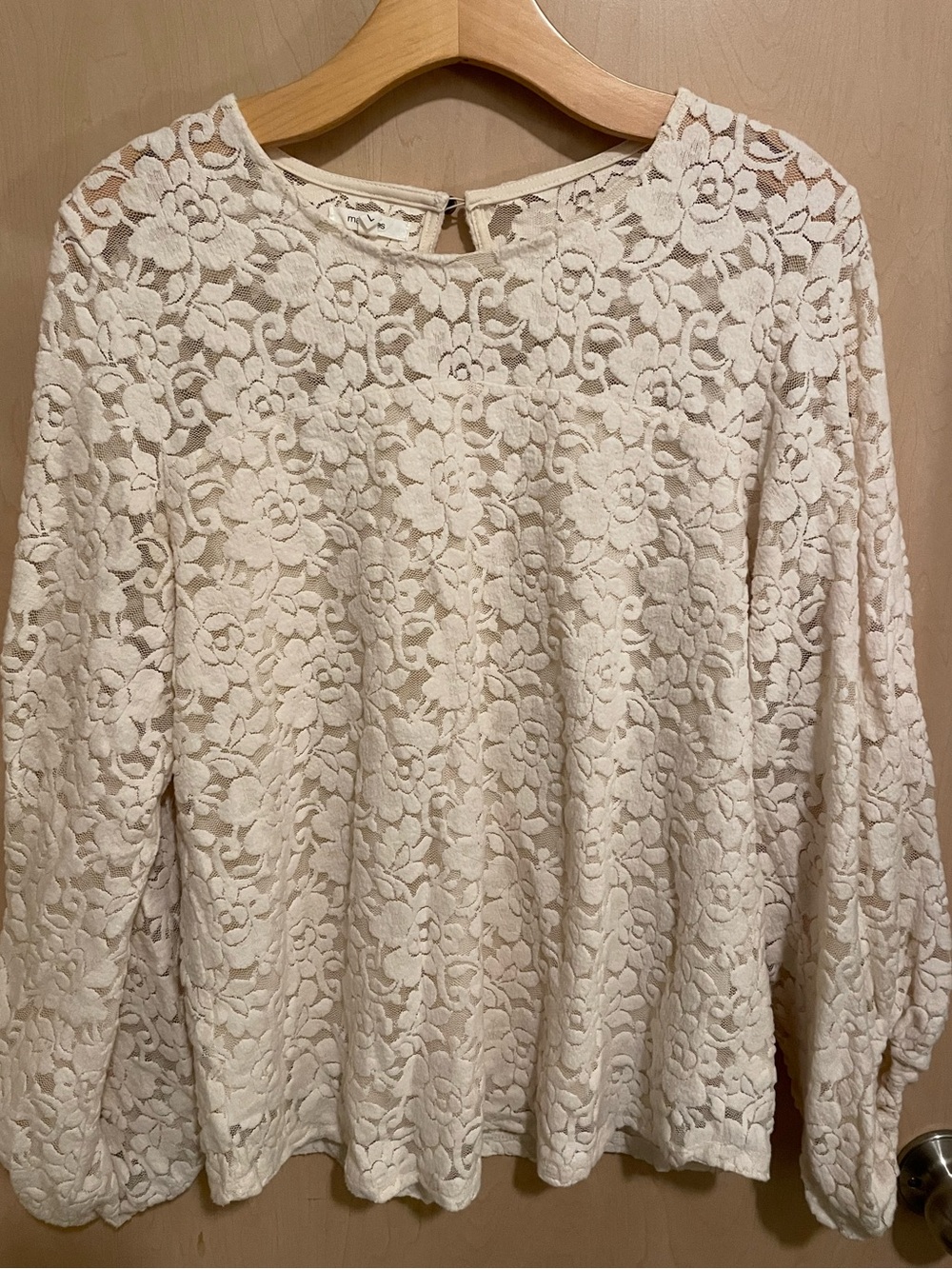 Maurices Cream Lace Long-Sleeve Top